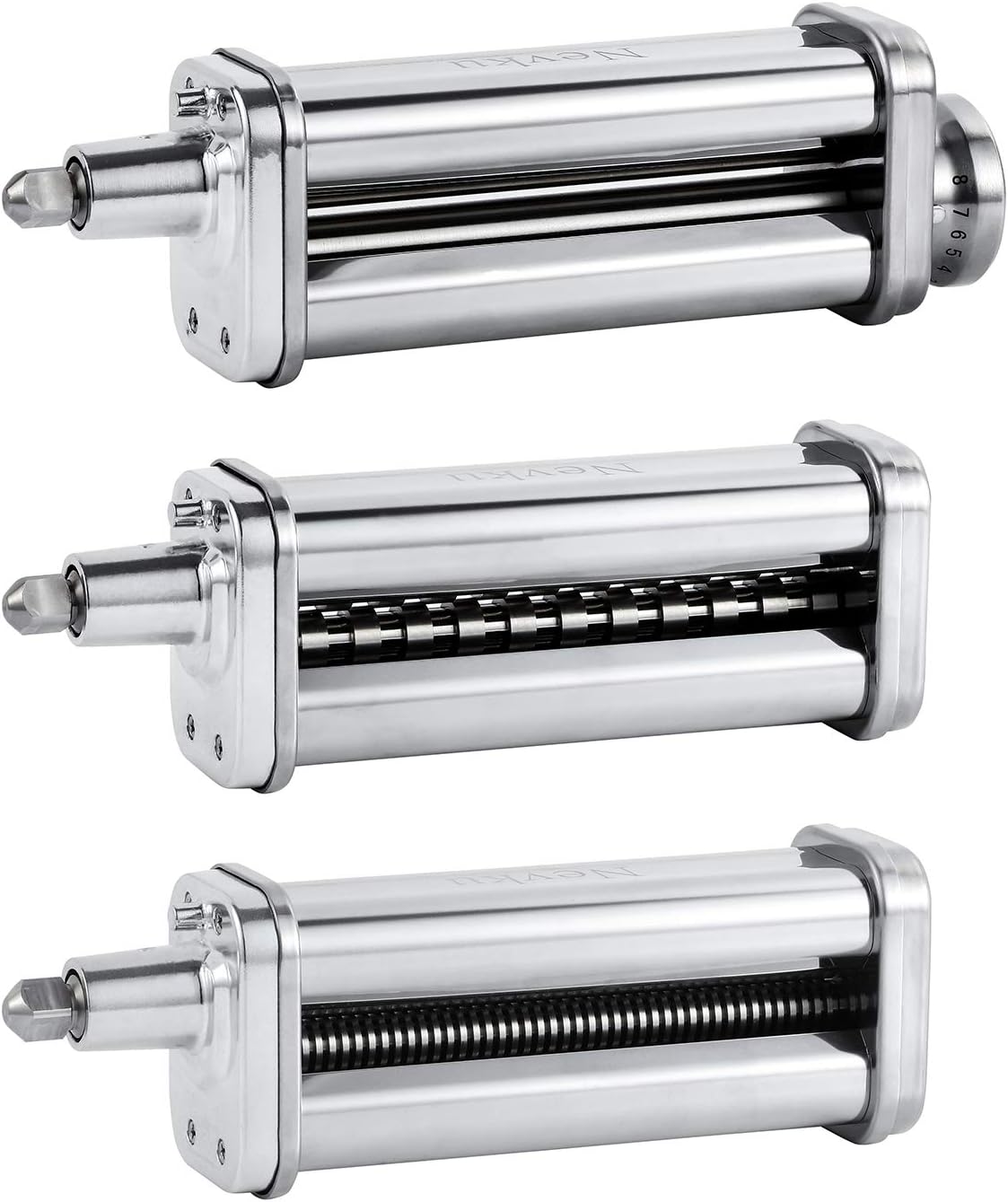 NEVKU sheet roller, fettuccine cutter and spaghetti cutter in stainless steel